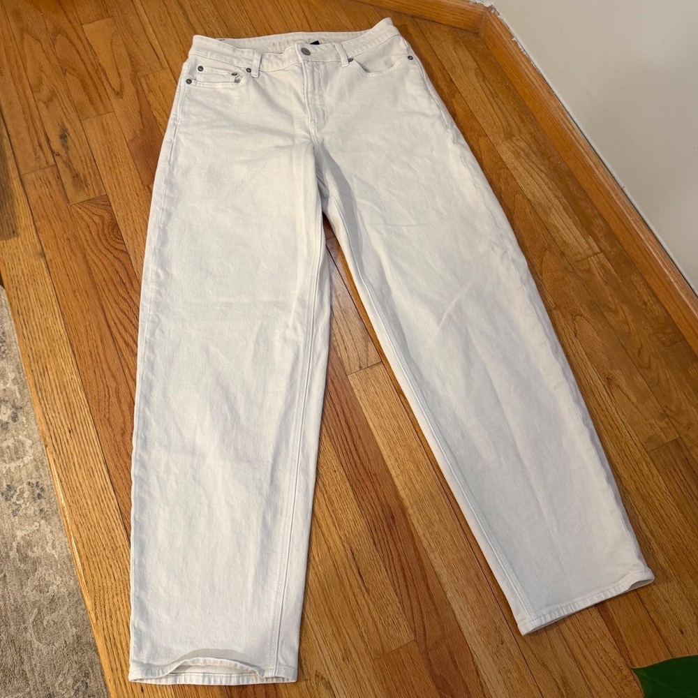 American Eagle Women Cream Barrel Stretch Jeans Off White Size 4 Long